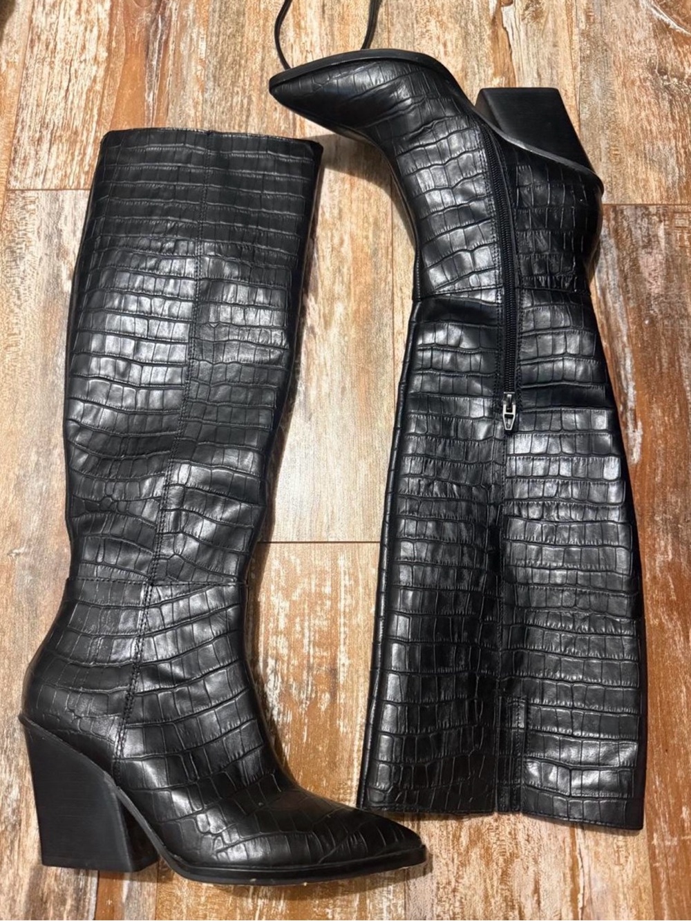 Dolce Vita Black Croc-Embossed Over-the-Knee Boots